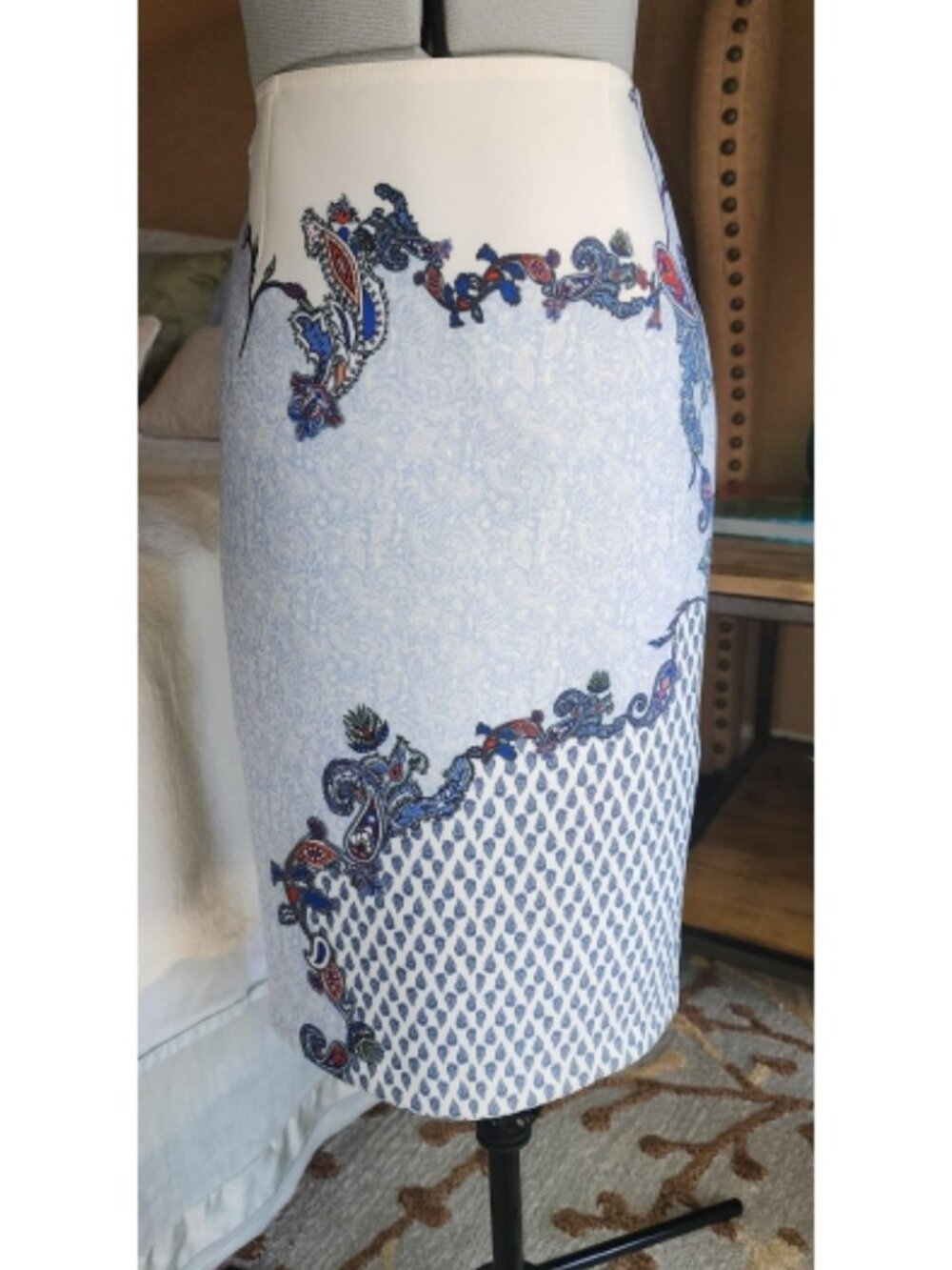 NWT Yigal Azrouel Blue Multi Scuba Pencil Skirt Size 4 Y42205PPS